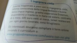 offerta di lavoro rabbia social ingegnere 600 euro al mese