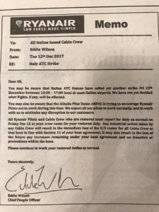 lettera minacce ryanair