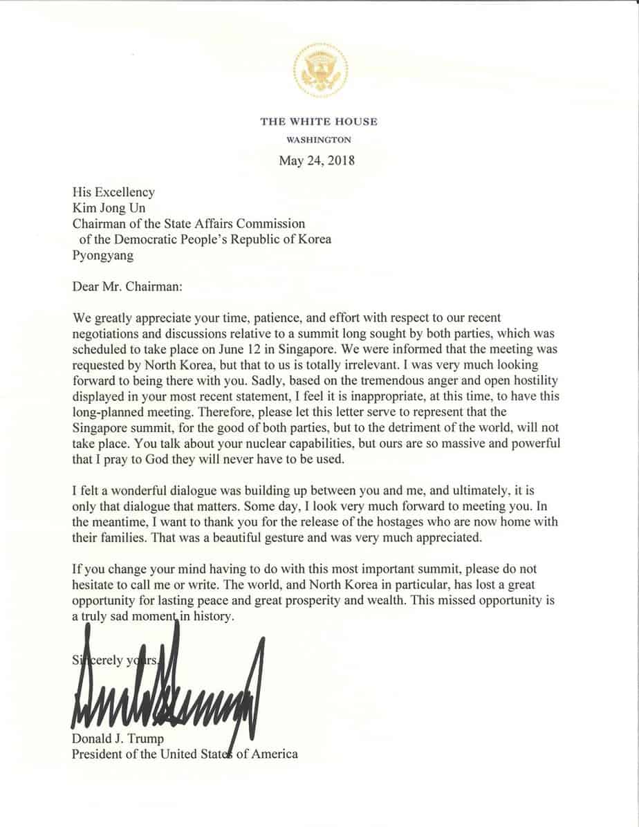 lettera Trump Kim