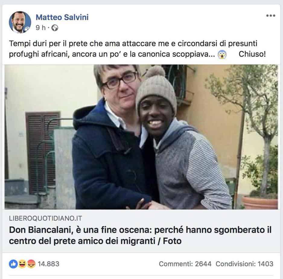 post twitter Salvini Biancalani