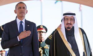 President Barack Obama with Saudi Arabian King Salman.