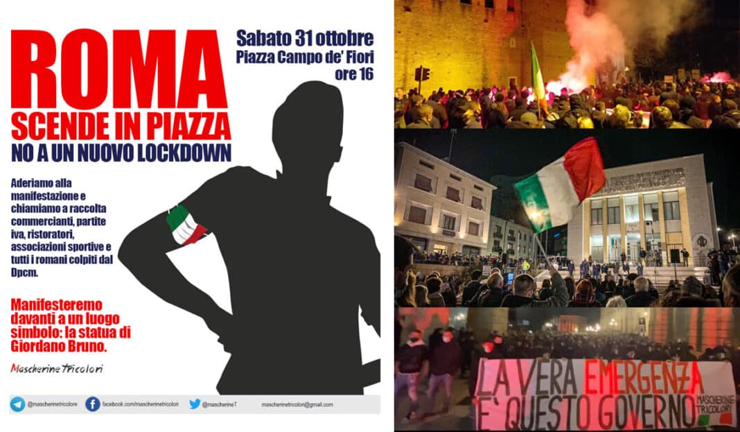 mascherine tricolori proteste roma sabato 31