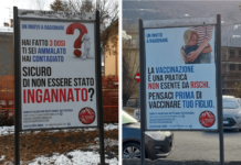 A Pavia censurati manifesti che dubitano del vaccino: “Sono denigratori” cartellone