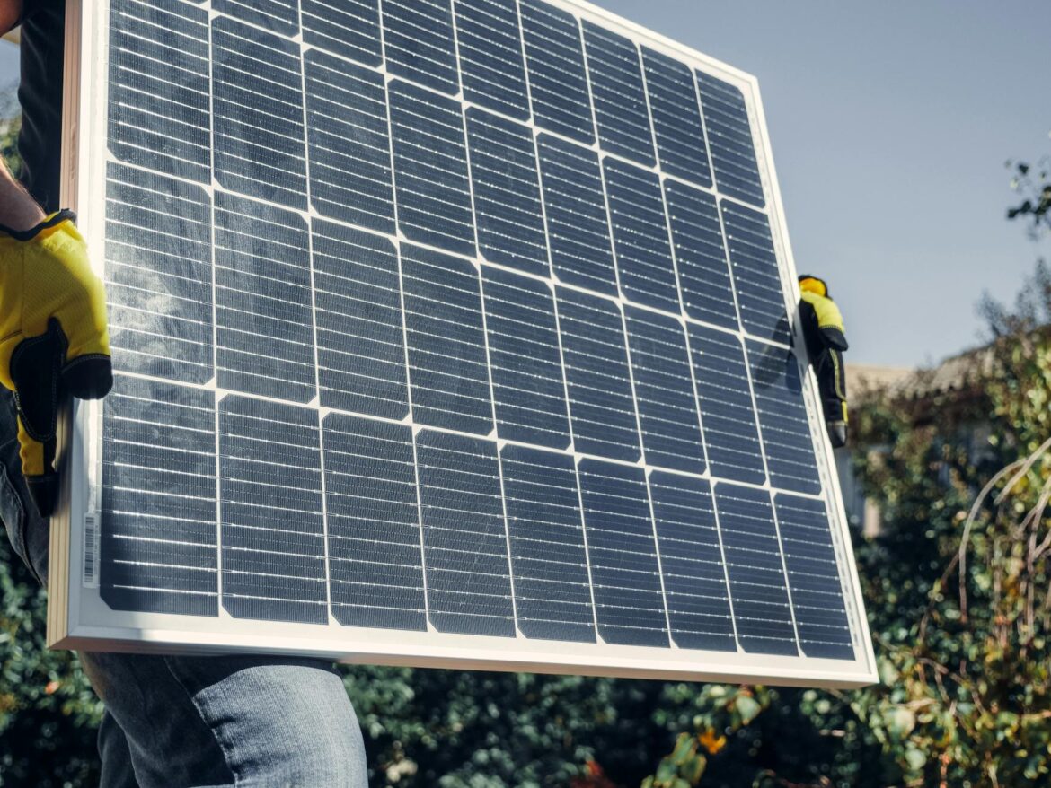 person holding a solar panel