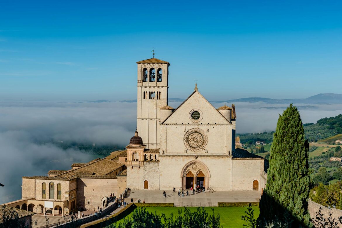 stunning view of basilica di san francesco in assisi