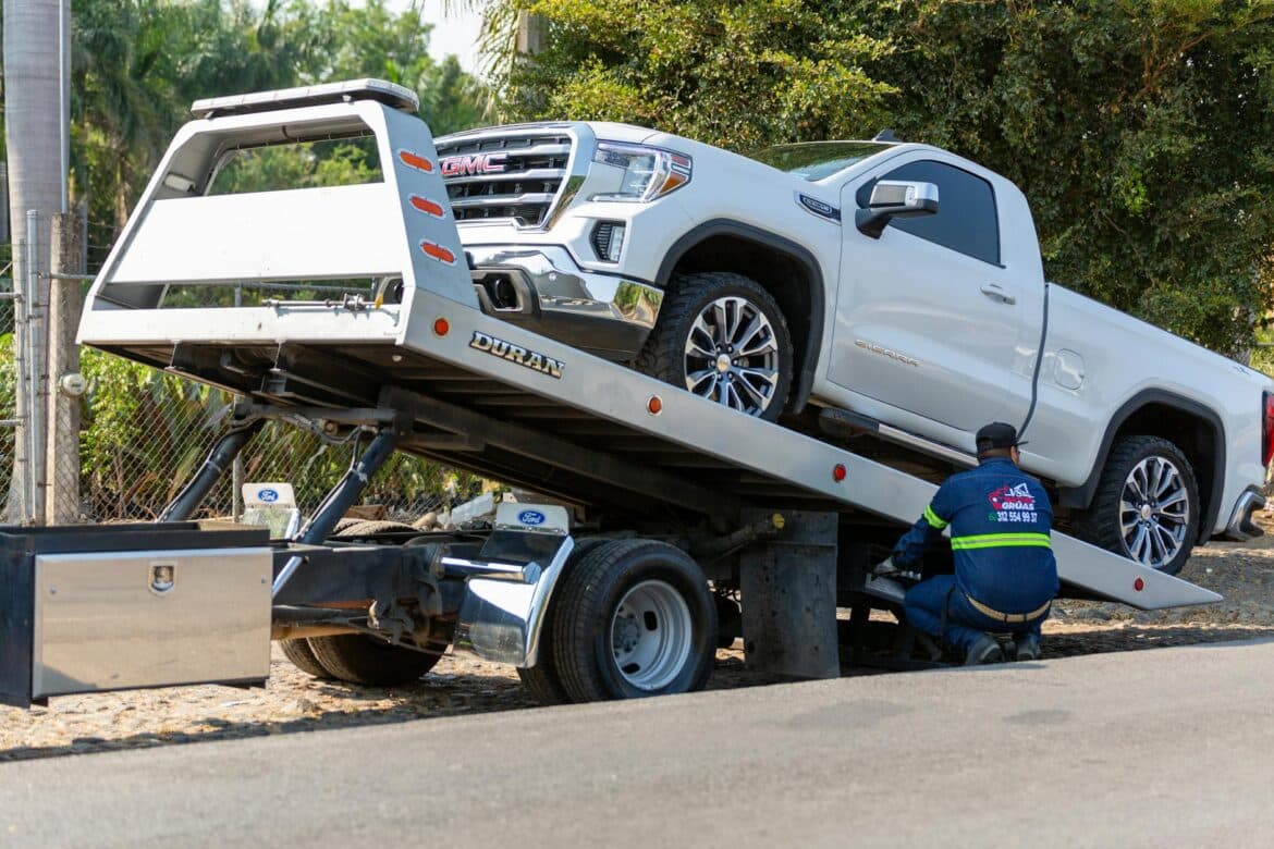 a car on a tow truck