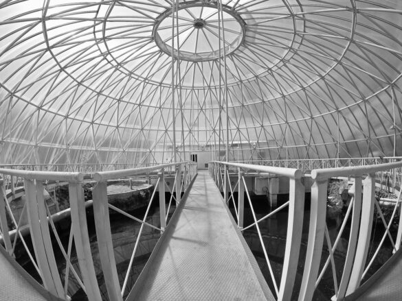 metal bridge under a dome