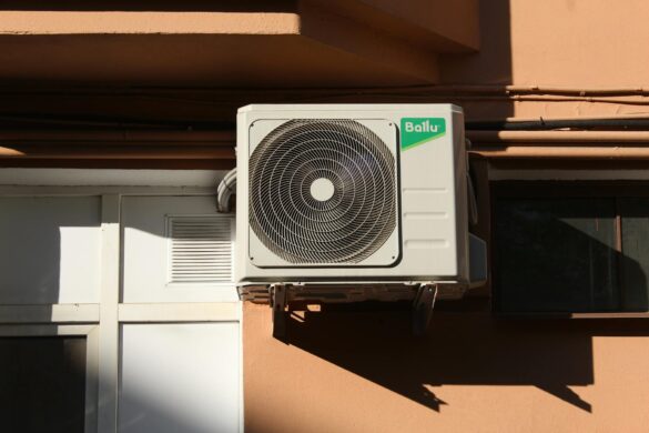 ballu air conditioner condenser unit on the wall of the building