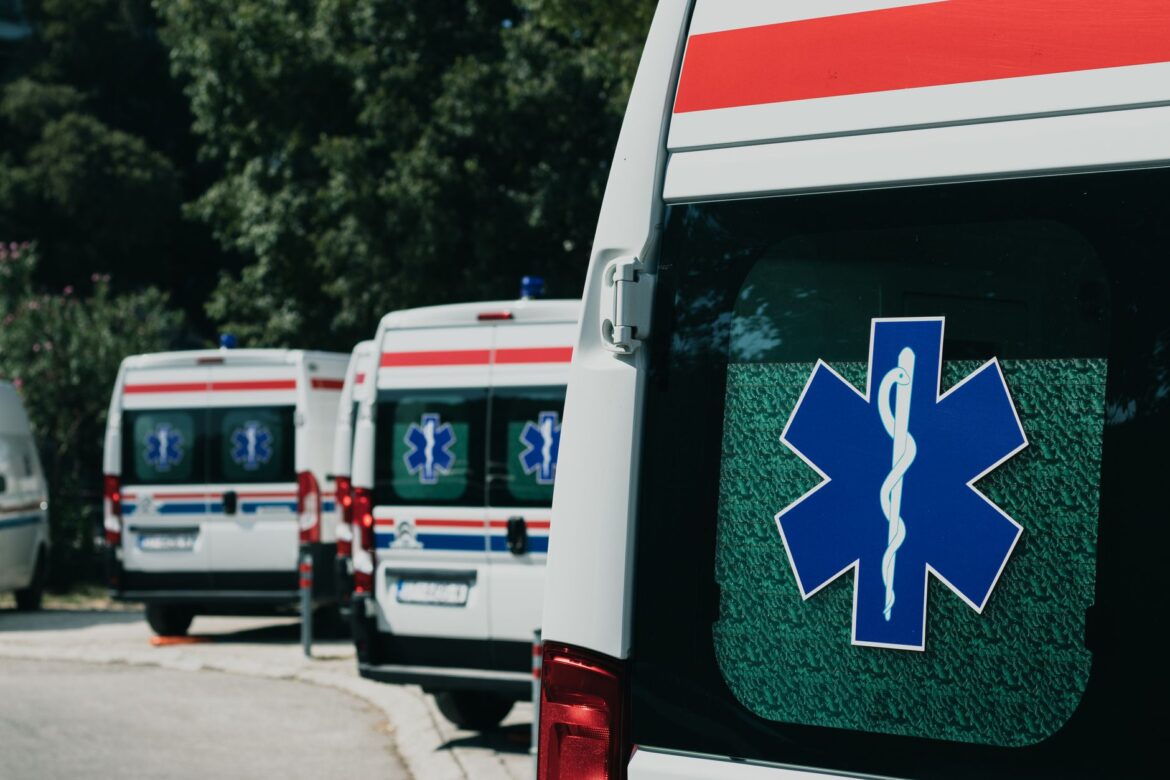 ambulances on a parking lot