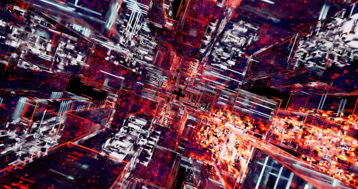 futuristic abstract digital matrix with glowing elements